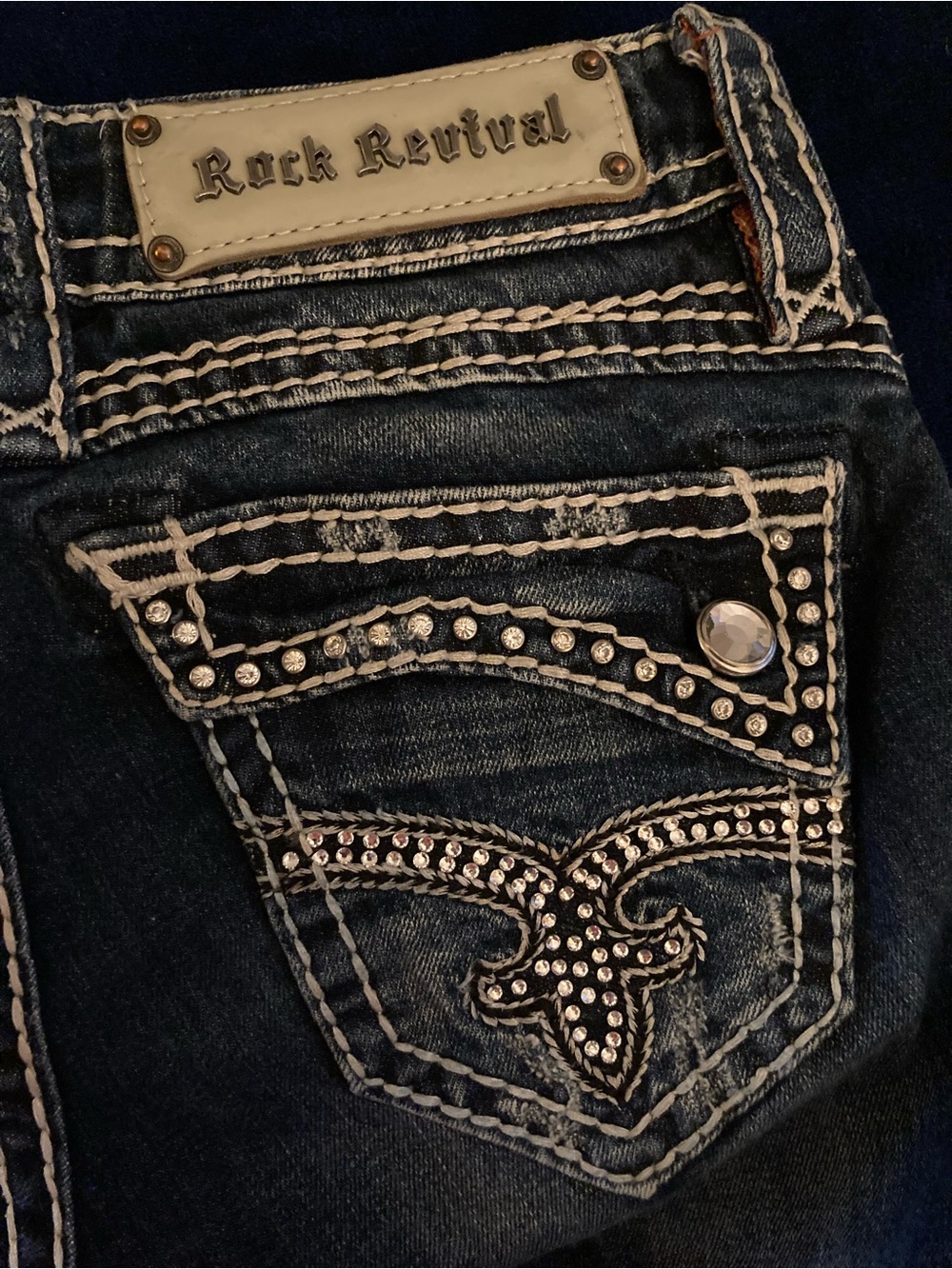 ROCK REVIVAL Johanna Dark Blue Rhinestone Skinny Jeans - Size 25 - Picture 4 of 11